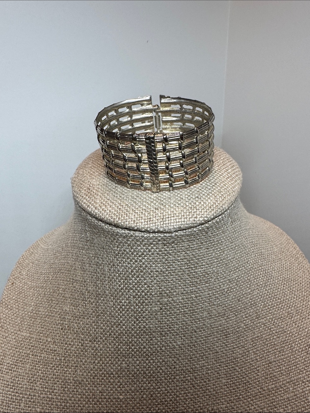 Silver-Tone Woven Lattice Cuff Bracelet